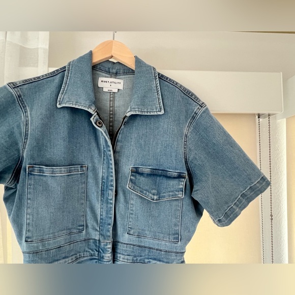 Evereve Rivet Utility Rebel denim jumpsuit, size S petite - Picture 6 of 9